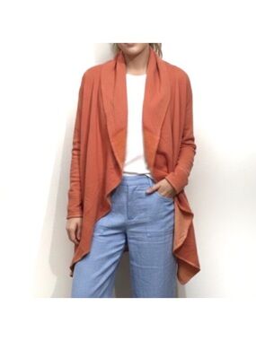 Bryn Walker Long Open Front Cardigan Size Medium Orange Side Pockets